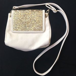White Crossbody Purse with Gold Detail